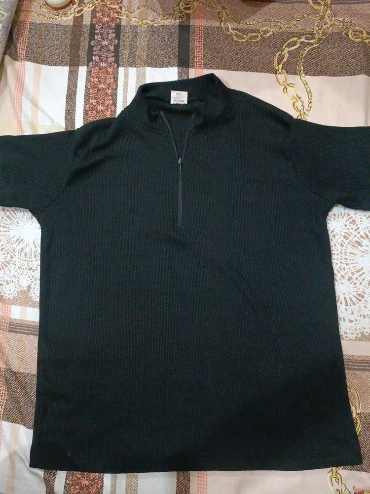 Black Ribbed Quarter Zip Top