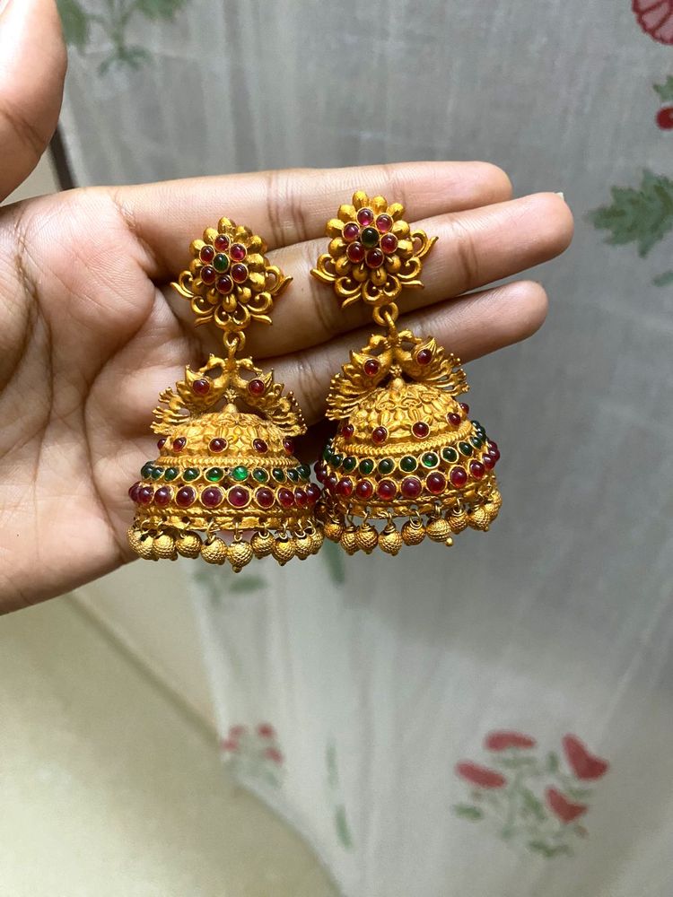 Golden antique heavy jhumka - rosegold plus gold f