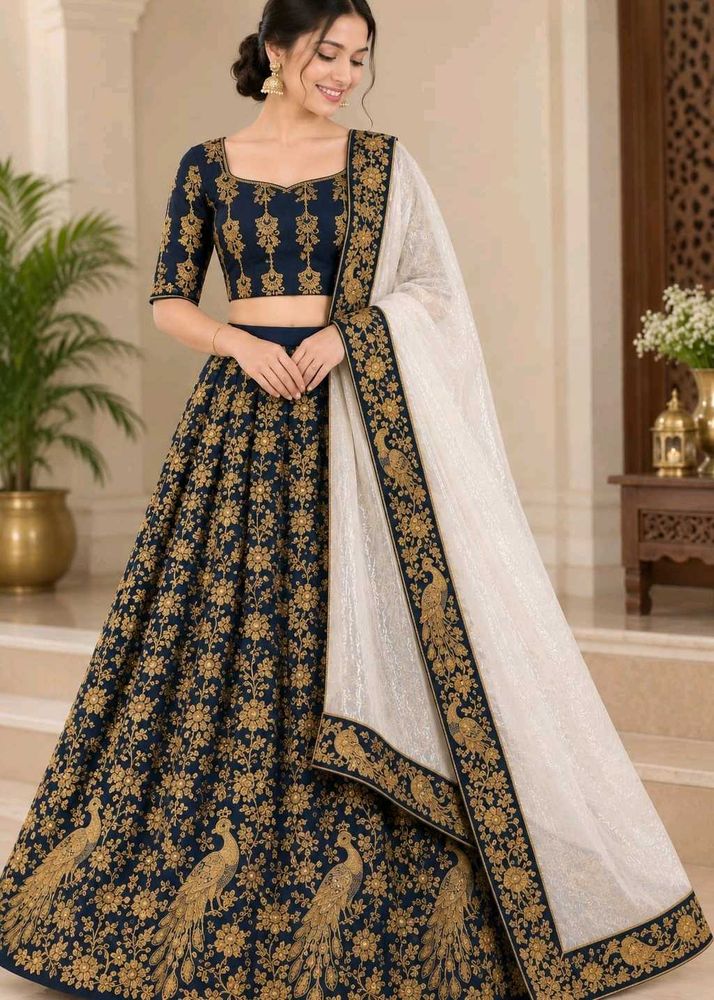 Exquisite Navy Blue Embroidered Lehenga Choli
