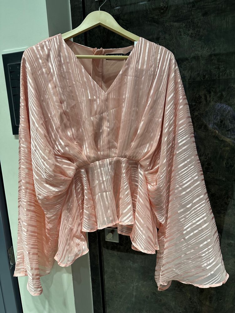 Pink Textured Bell Sleeve top