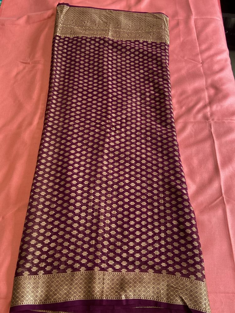 New Purple Saree With Blouse Piece