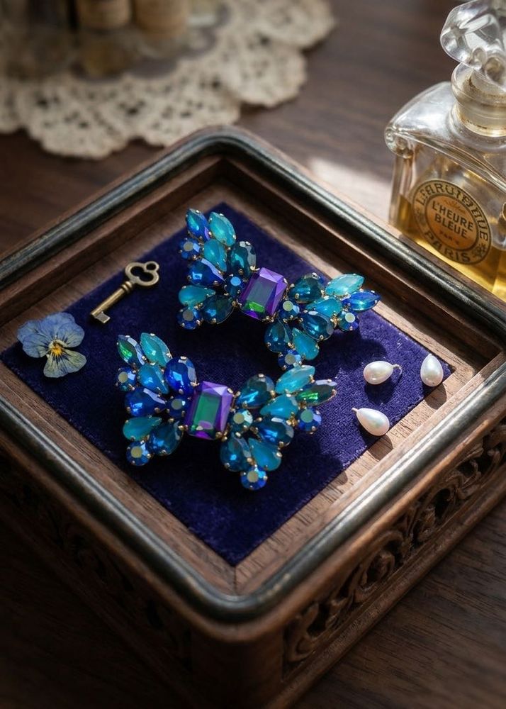 New Sparkling Blue Bow Earrings l Last pair