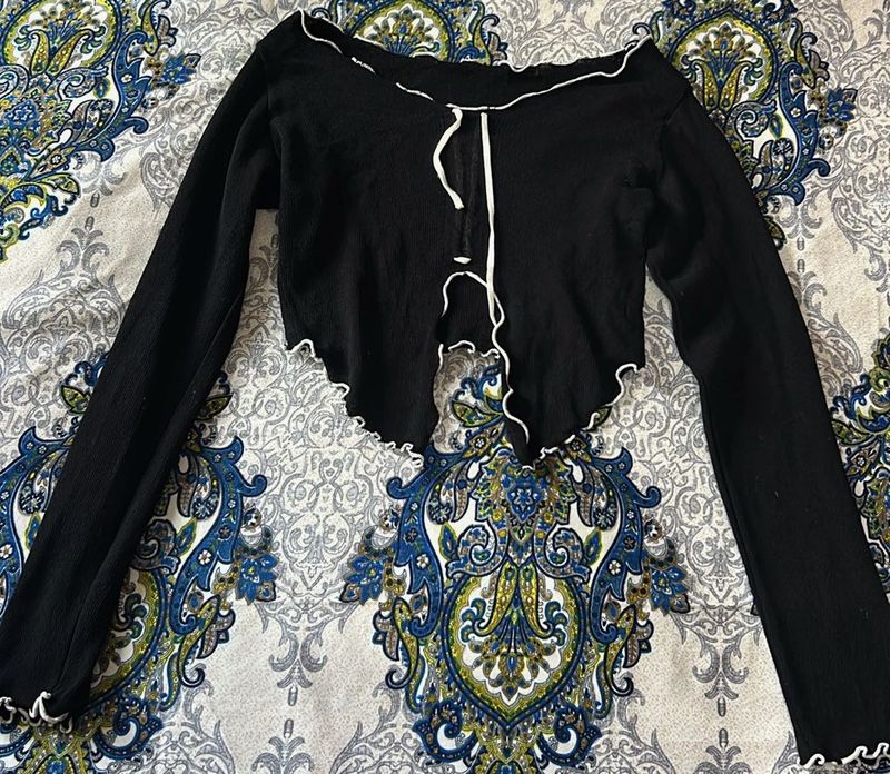 Black Ruffle Trim Crop top