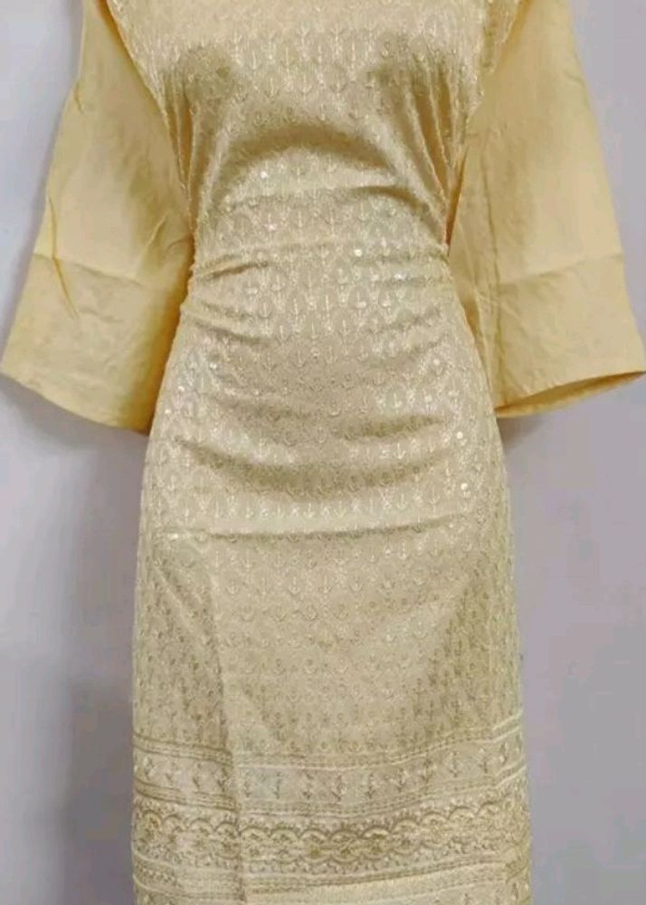 Cotton Blend Lemon Kurta