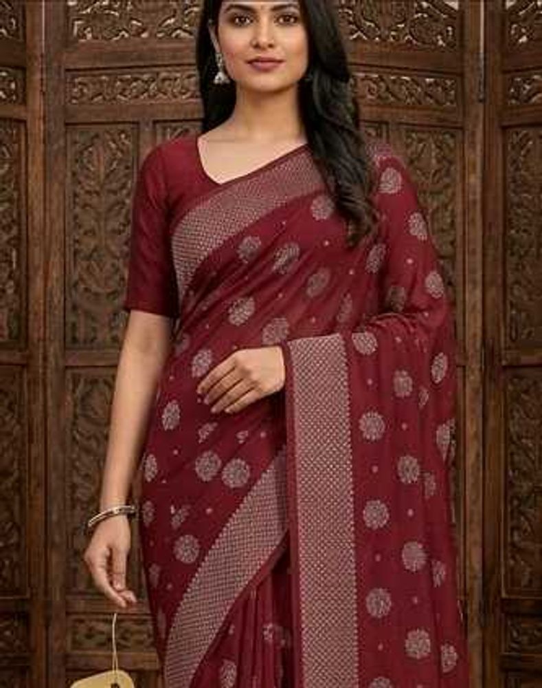 Maroon Saree with White Floral Print
