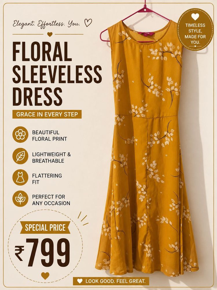 Mustard Floral Sleeveless Midi Dress