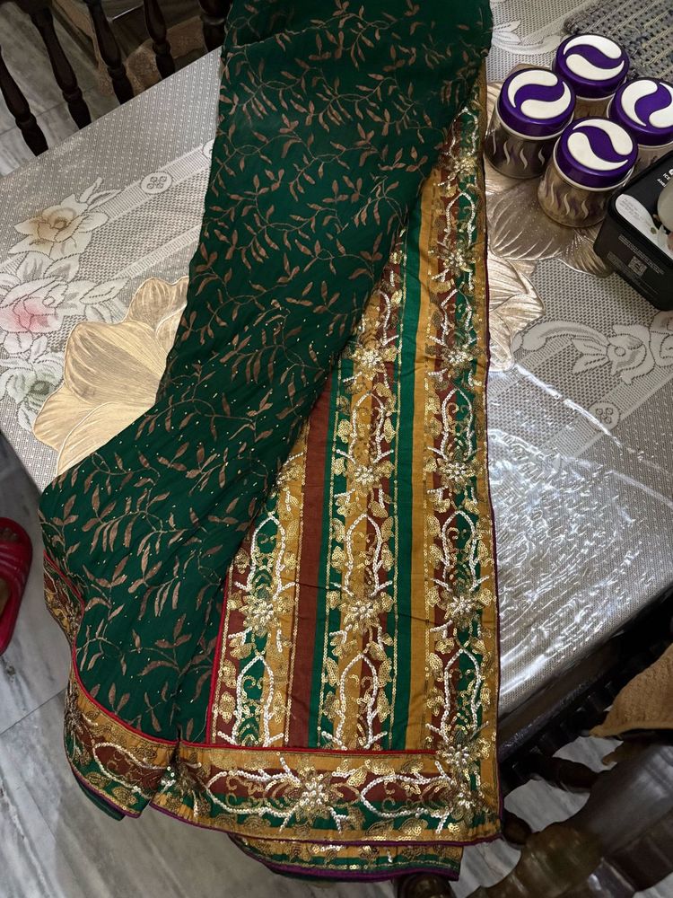 Elegant Green Embroidered Saree