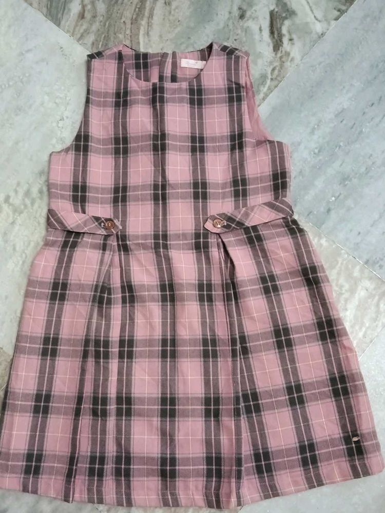 Plaid Sleeveless Pink Dress