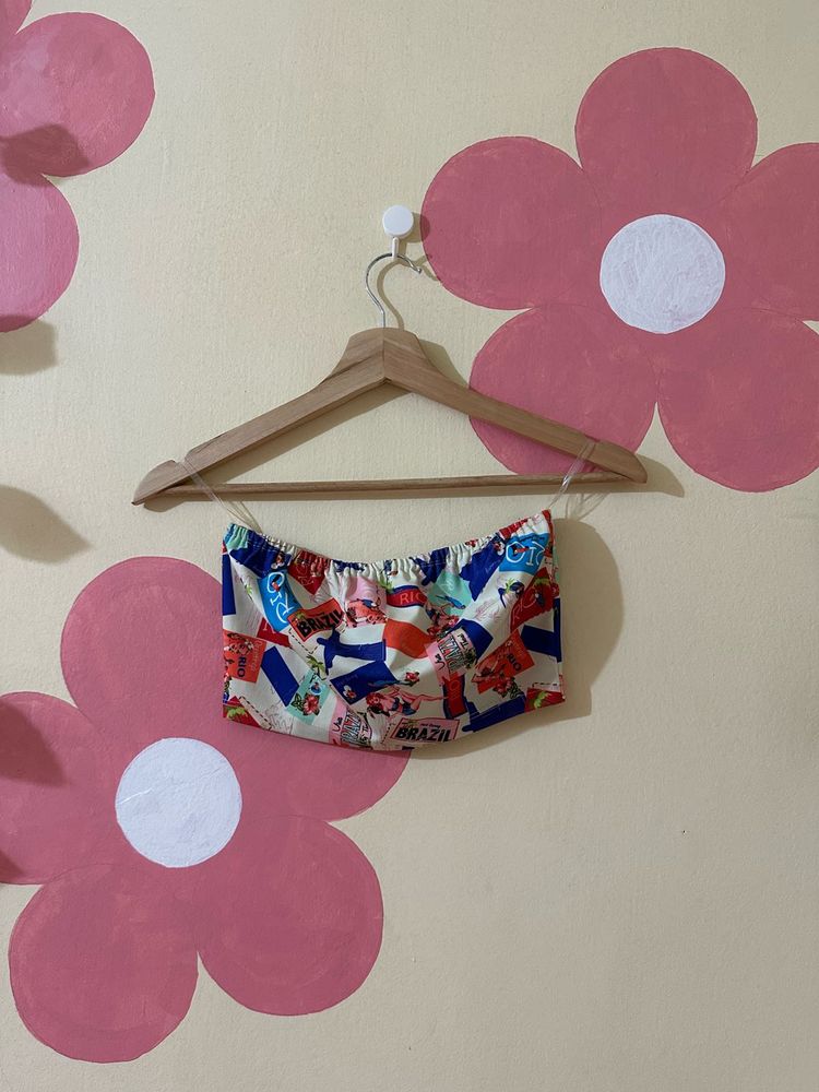 Tropical Brazil Print Elastic Tube Top