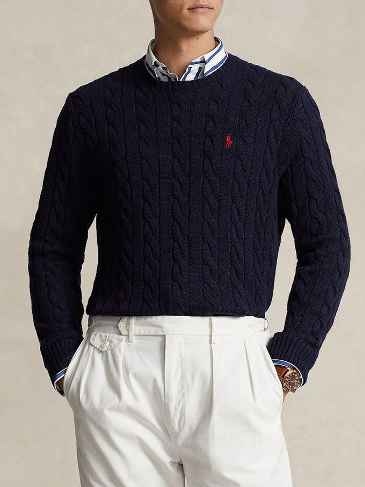 RALPH LAUREN Men's Navy Cable Knit Sweater
