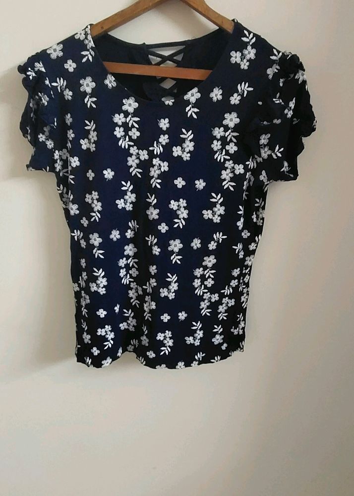White Flower Print Top