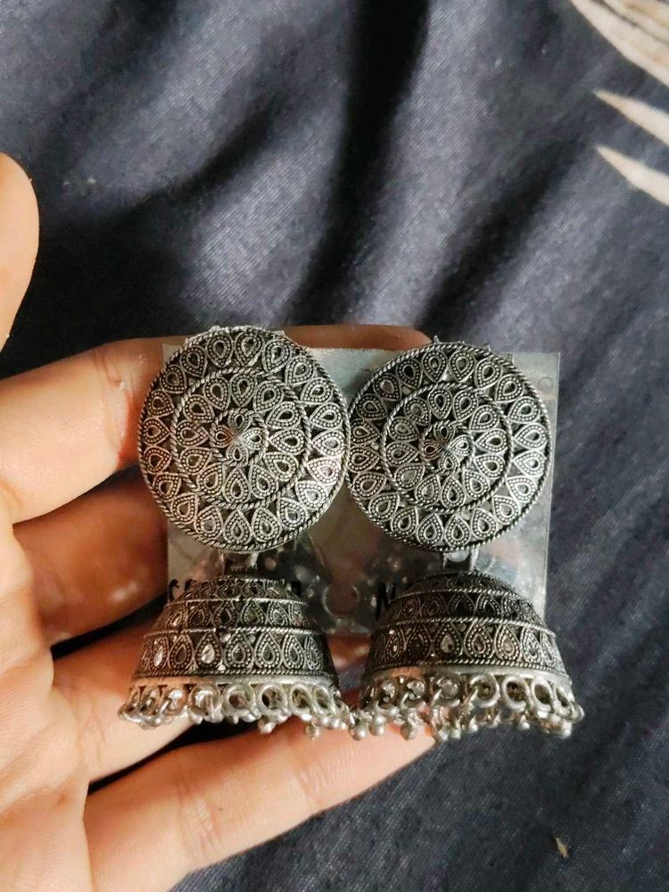 Oxidised Jhumka Earrings