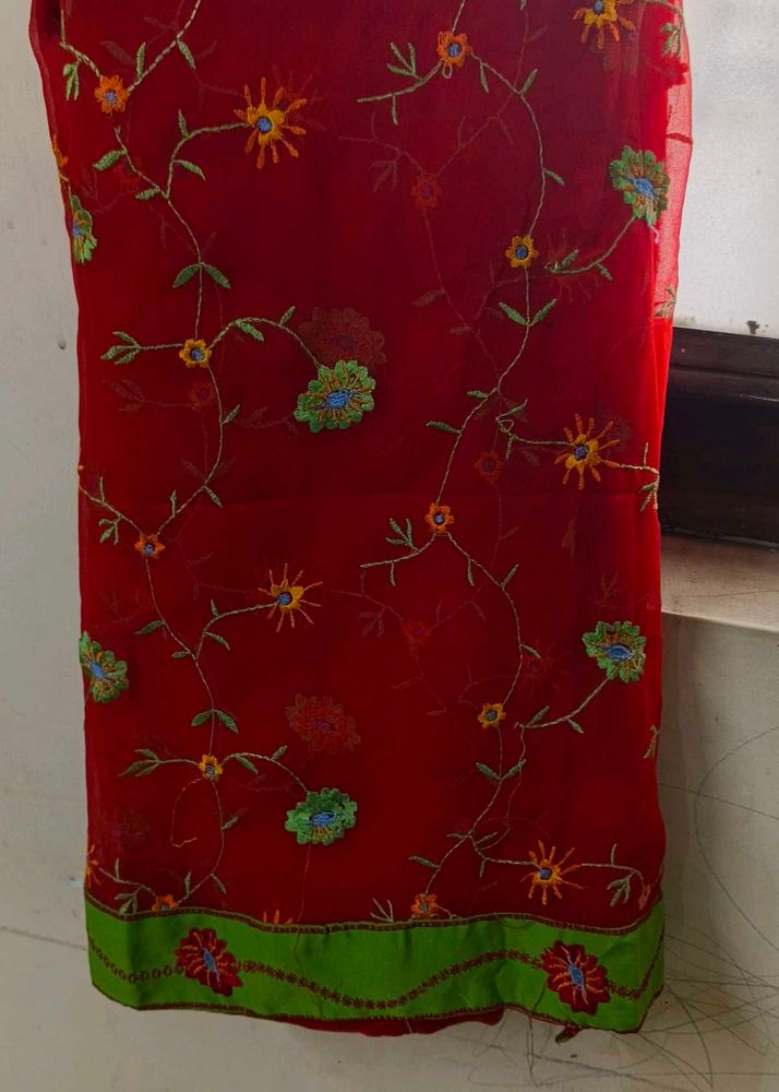 Red Embroidered dupatta