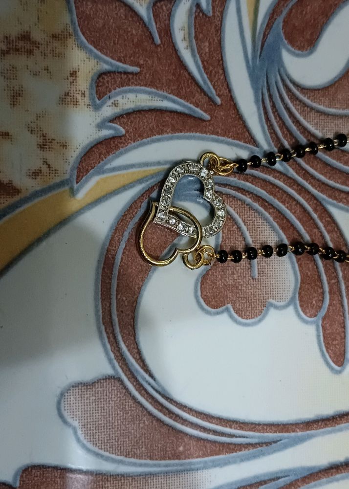 Diamond Heart Shaped Mangalsutra Chain With Earrings