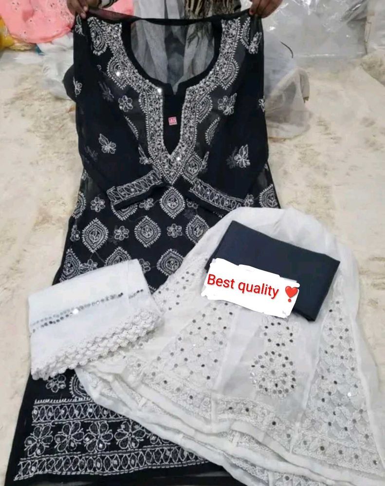 Black Embroidered Chikenkari Kurta With Sharara❣️❣