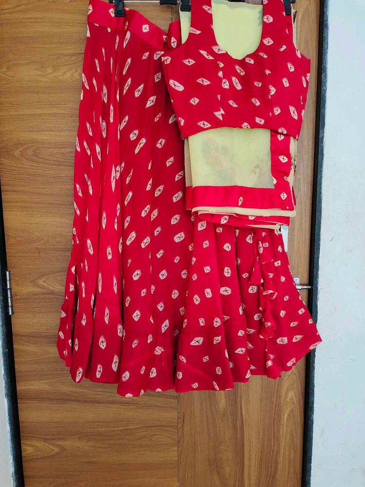 Red Bandhani Print Lehenga Choli Set