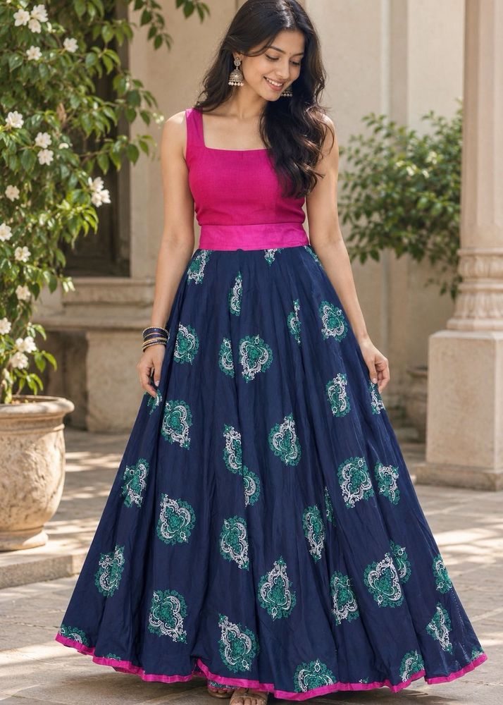 Navy Blue Flary Ethnic Skirt/ Chania