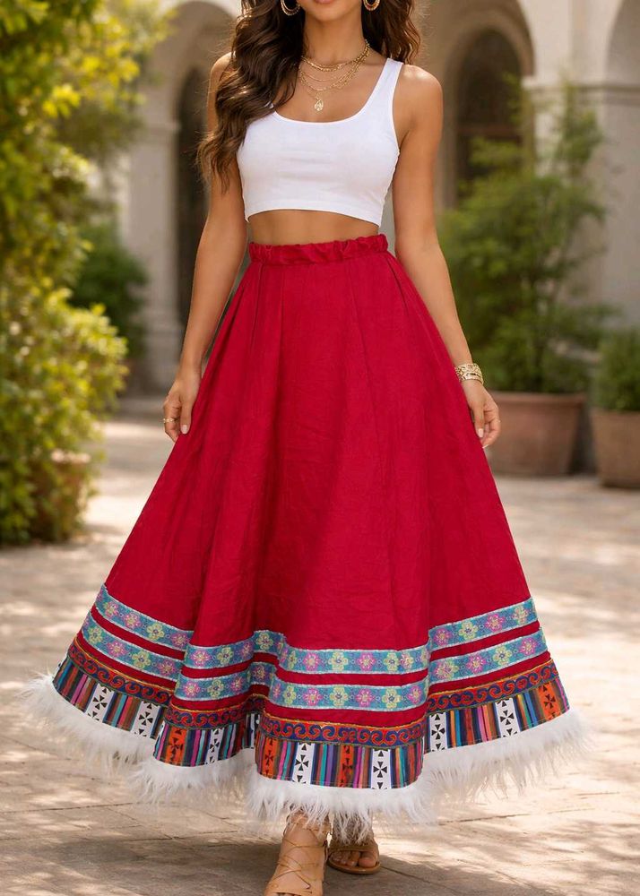 Vibrant Embroidered Red Lehenga Skirt