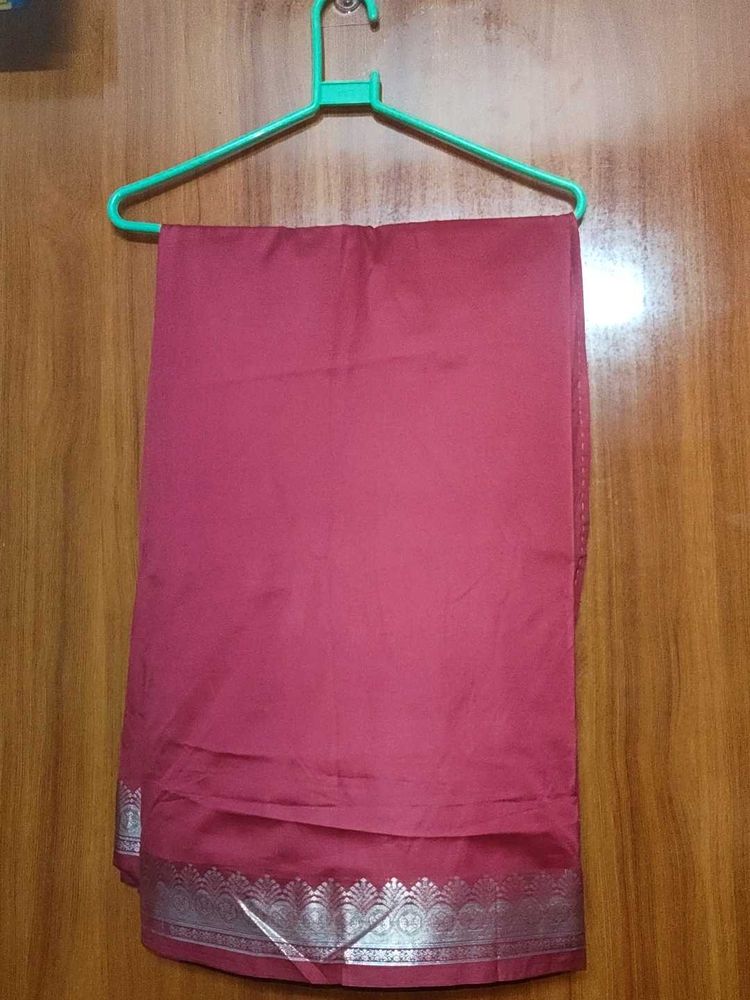 Elegant Maroon Saree with Silver Border