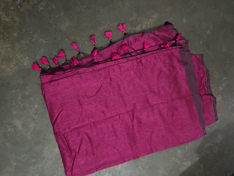 Vibrant Pink Saree with Tassels