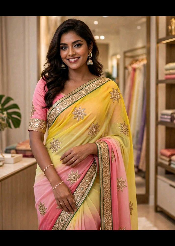 elegant yellow and pink saree