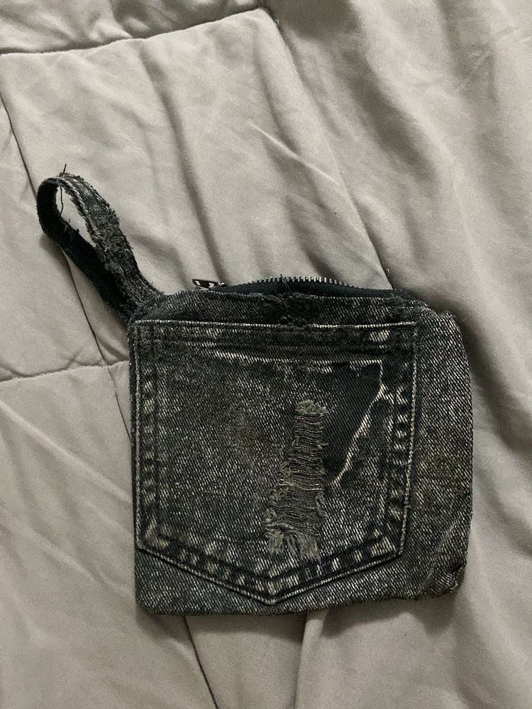 vintage Denim bag charm with Zipper and Loop