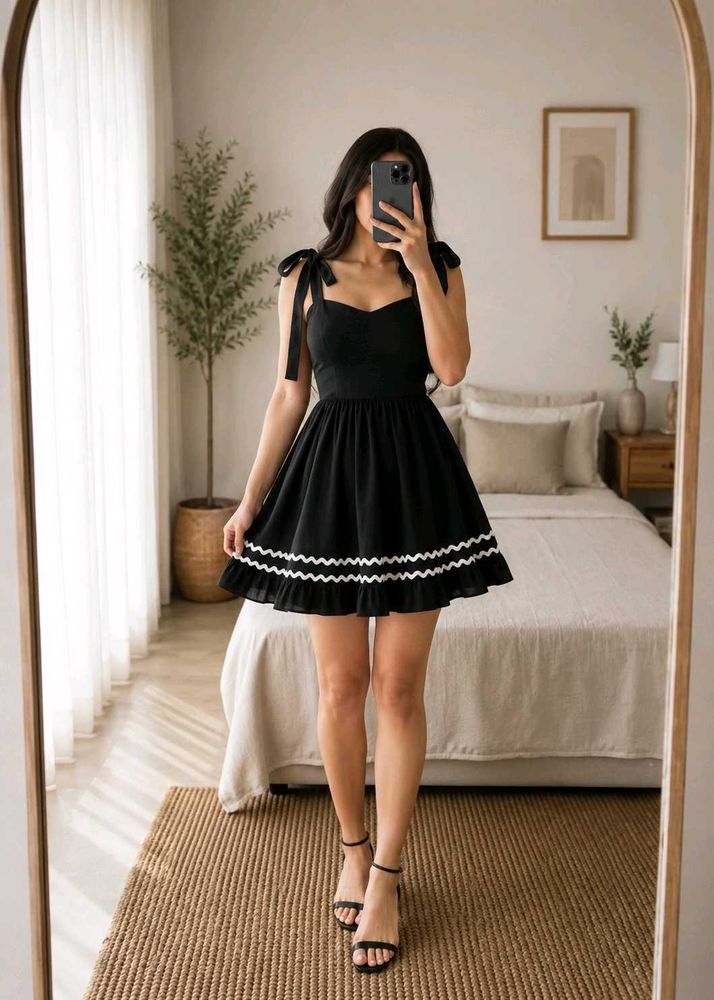 Chic Black Tie-Shoulder Mini Dress