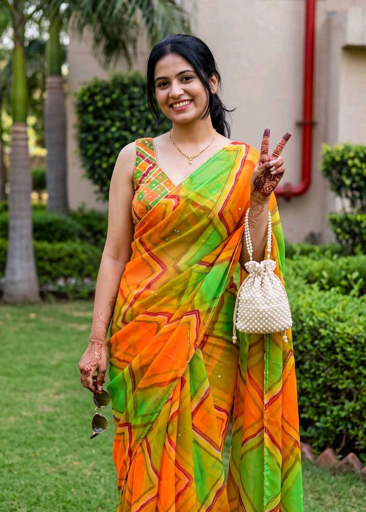 Vibrant Geometric Print Saree