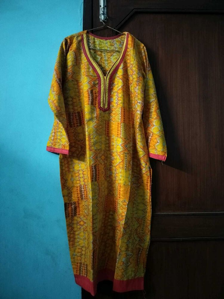 Beautiful Cotton Kurti In Yellow 💛 Colour