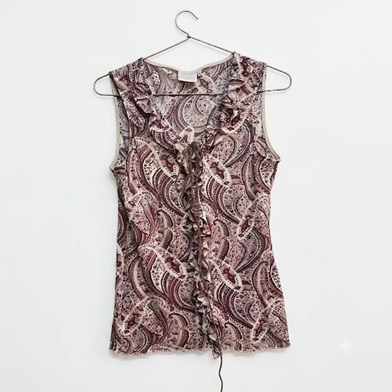 Vintage Y2K Paisley Lace-Up Tank Top