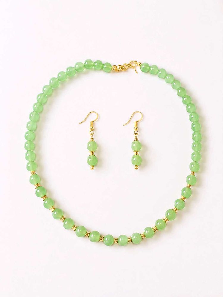 Green Beaded Necklace &amp; Earrings Set