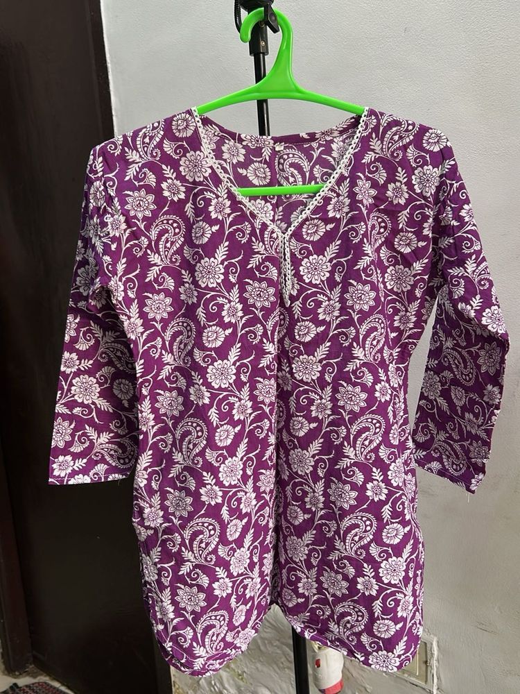 Purple Floral Print Kurta