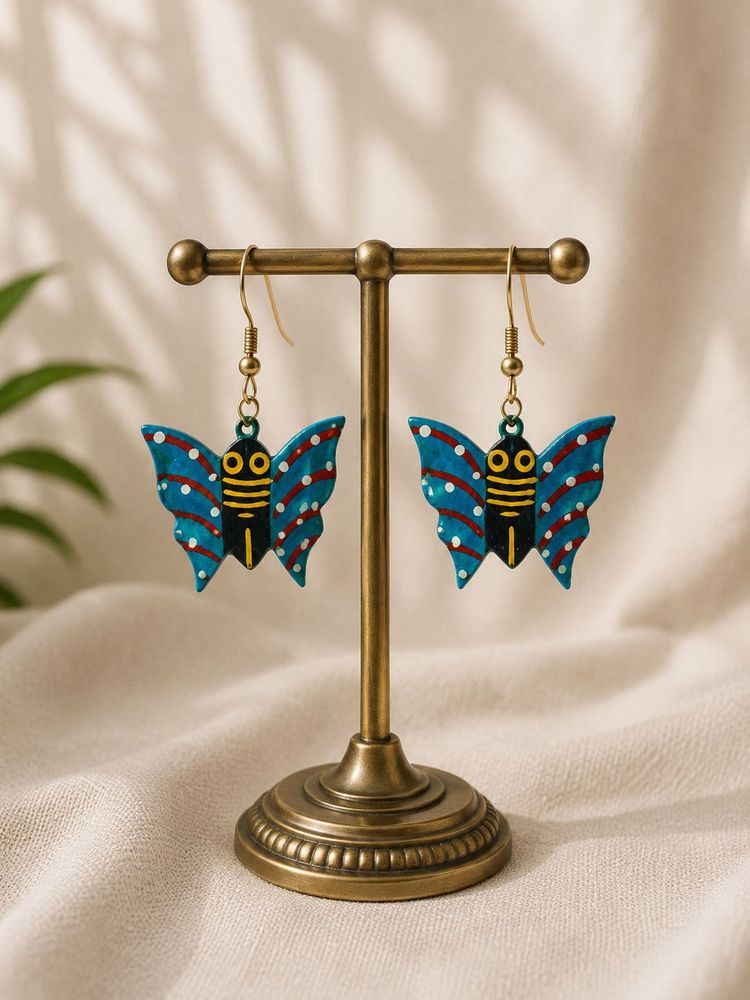 paper mache handmade blue Butterfly Earrings