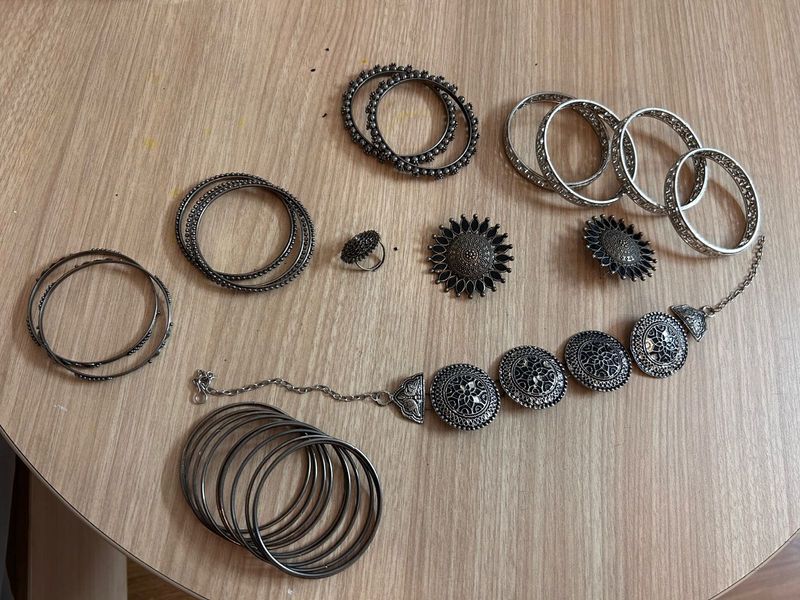 Oxidised Silver Ethnic Jewellery Set