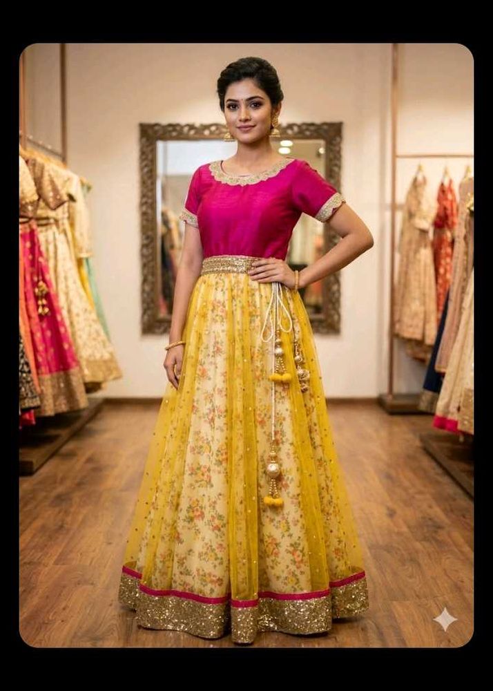 🧿❤️Pink &amp; Yellow Ethenic gown🧿❤️