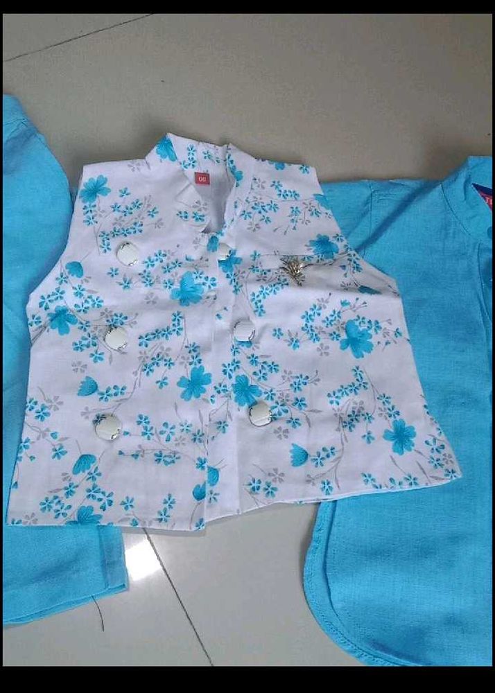 Boys Blue Floral Kurta Set