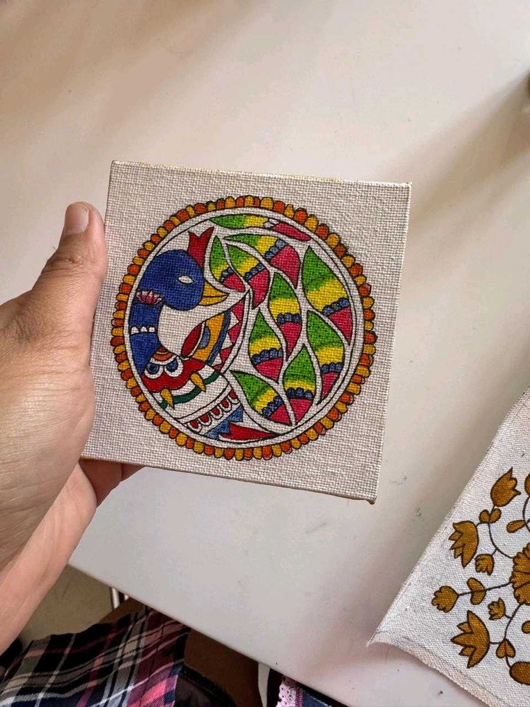 Folk Bird Art with Gold Border