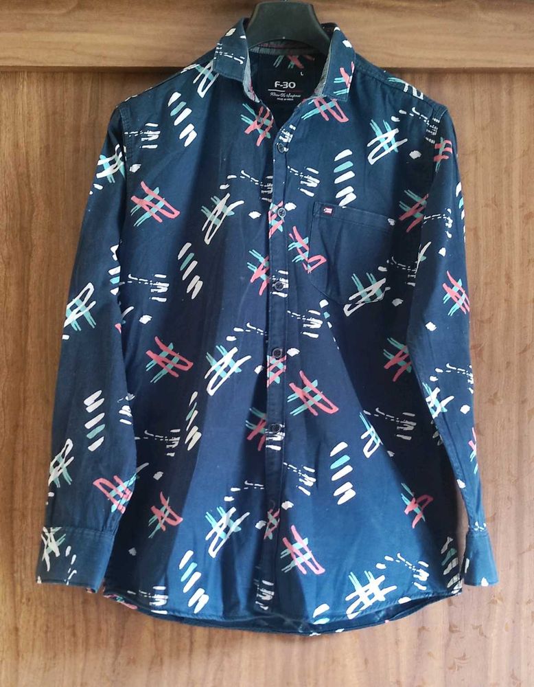 Men's Navy Blue Printed Casual Shirt