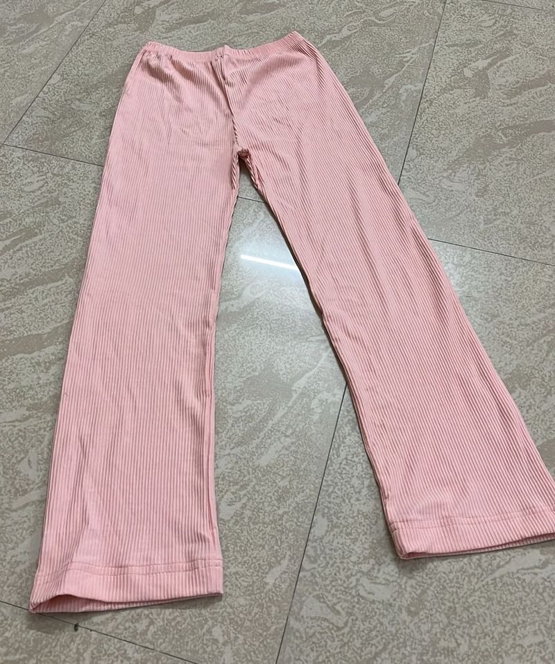Soft Pink Ribbed Wide Leg Pants