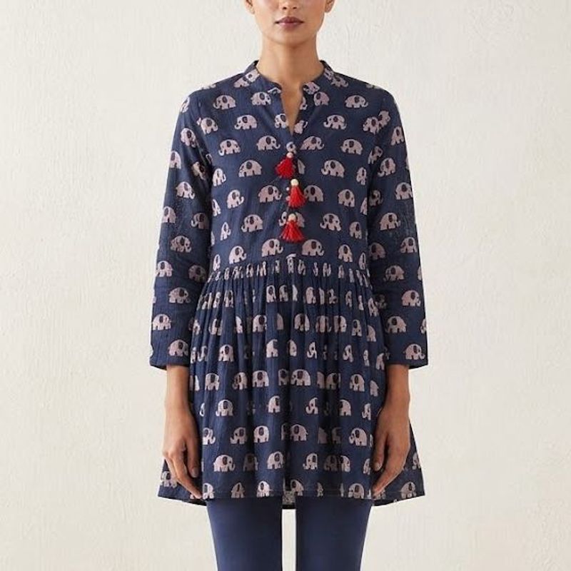 Black Elephant Print Kurta