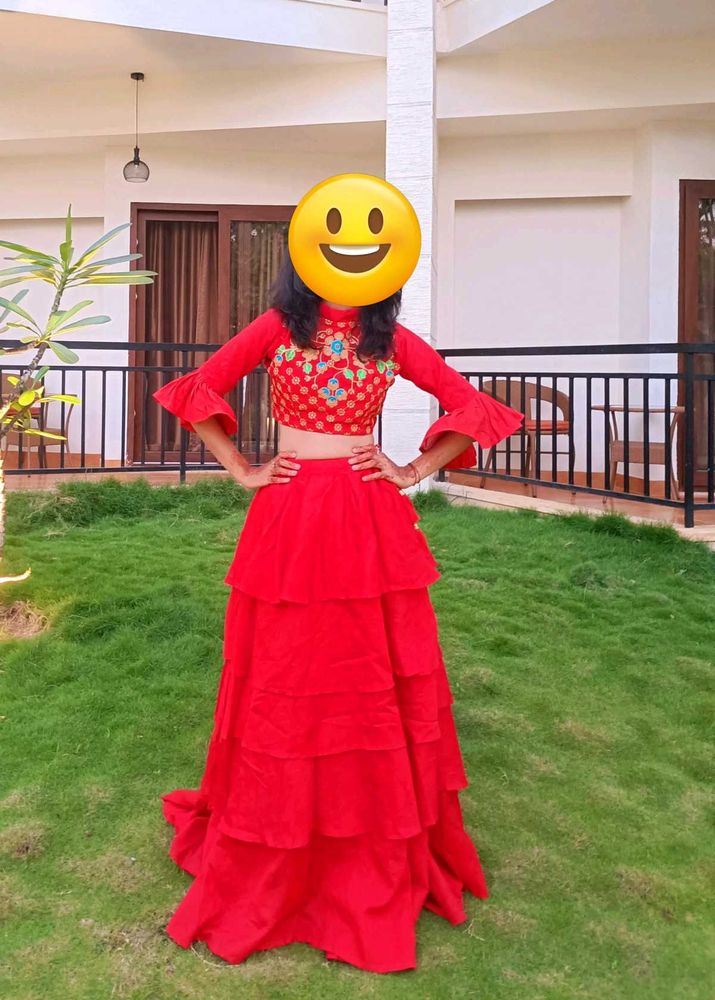 Stunning Red Tiered Lehenga Set
