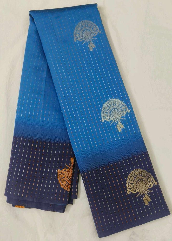 Elegant Blue Ombre semi uppada Silk Saree