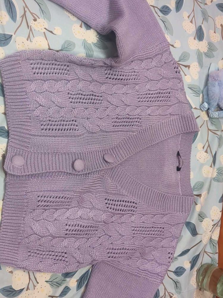 Lavender Cable Knit Cardigan