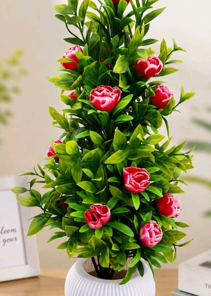 Artificial Rose Plant in White Pot