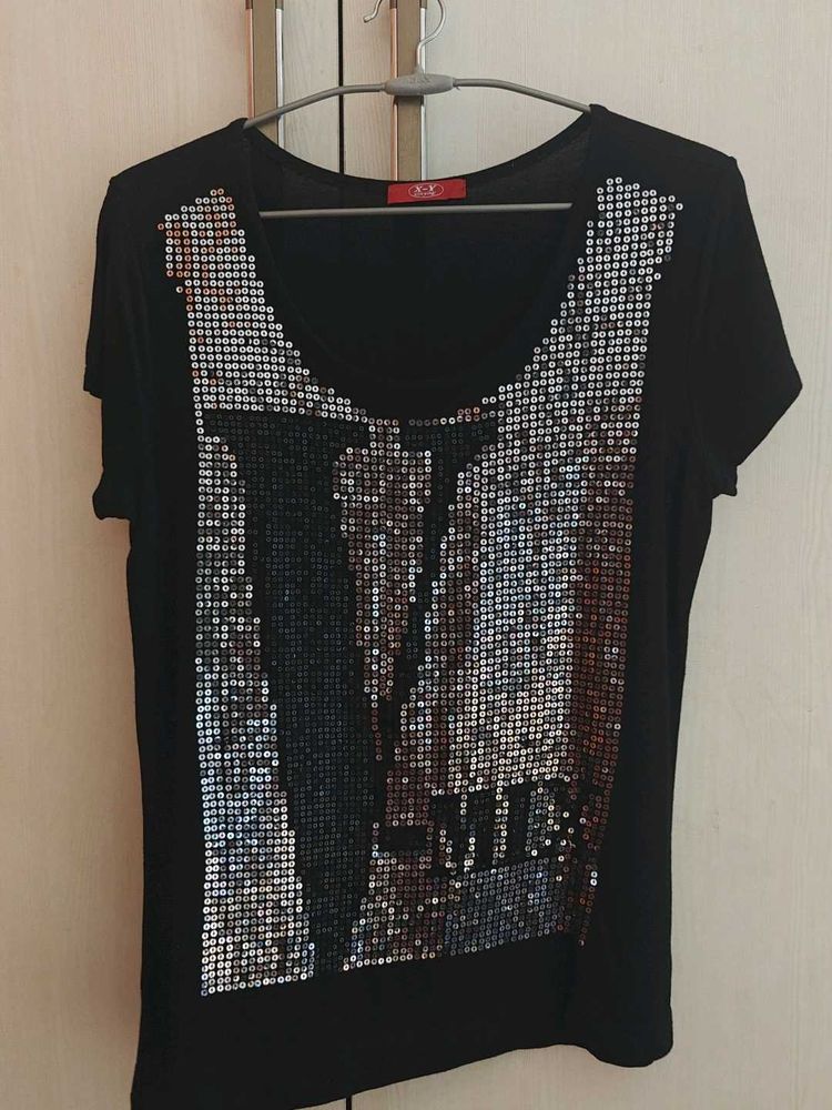 Sparkling Sequin Embellished Black Top