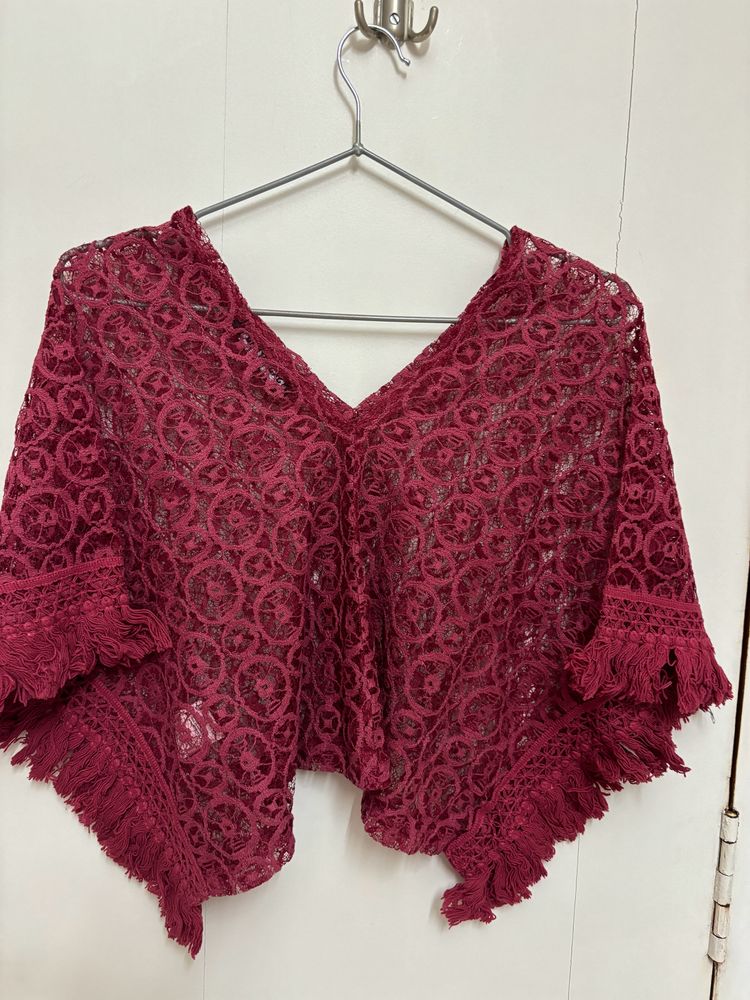 Maroon Color Self Design Kaftan Top
