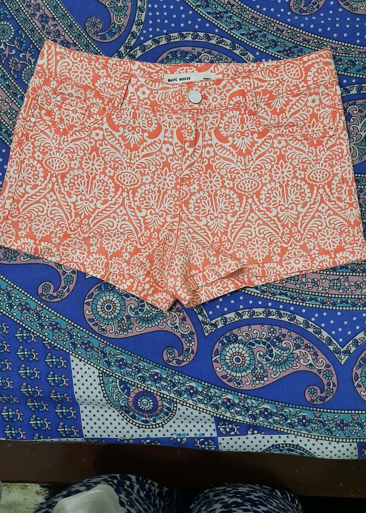 Orange Floral Print Shorts
