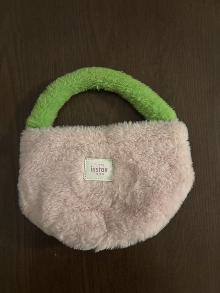 soft fuzzy pink instax bag