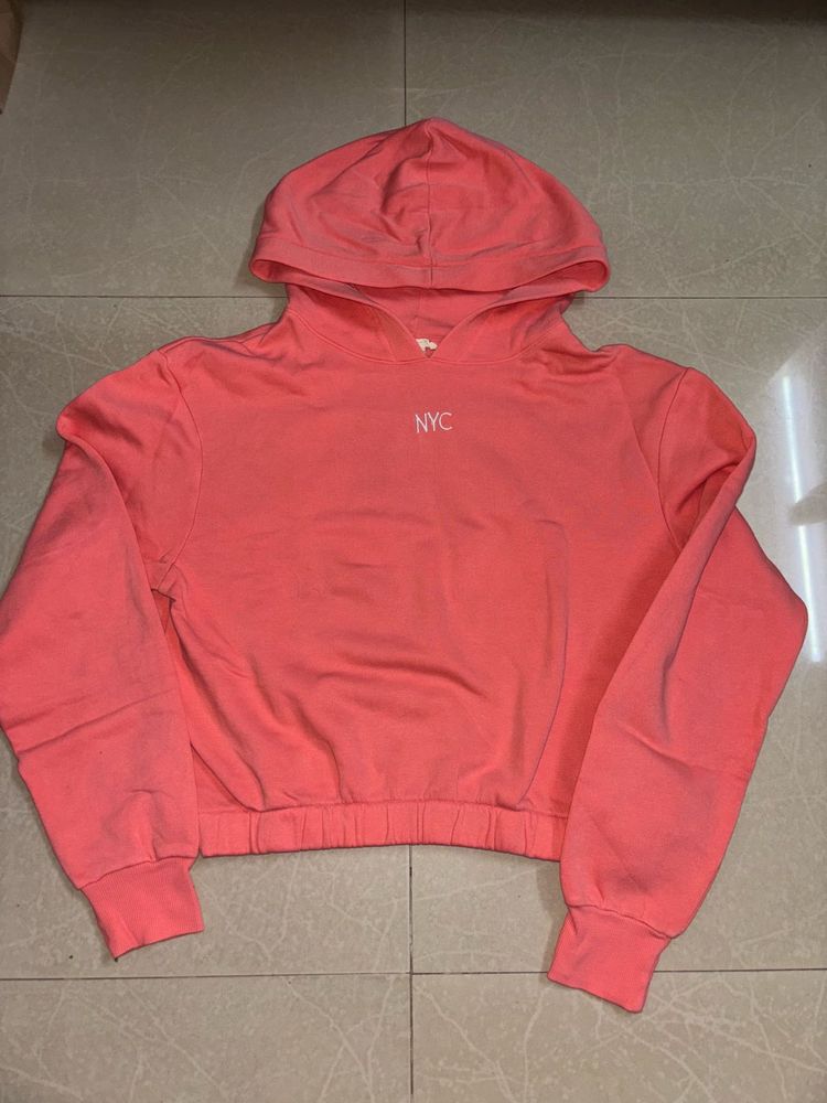 H&amp;M Coral NYC Cropped Hoodie