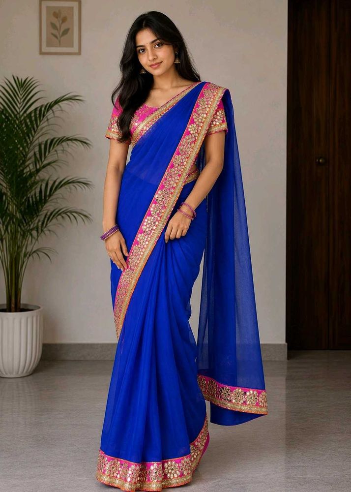Royal Blue &amp; Pink Saree